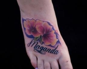 Ryan Mullins - realistic colorful hibiscus flower tattoo